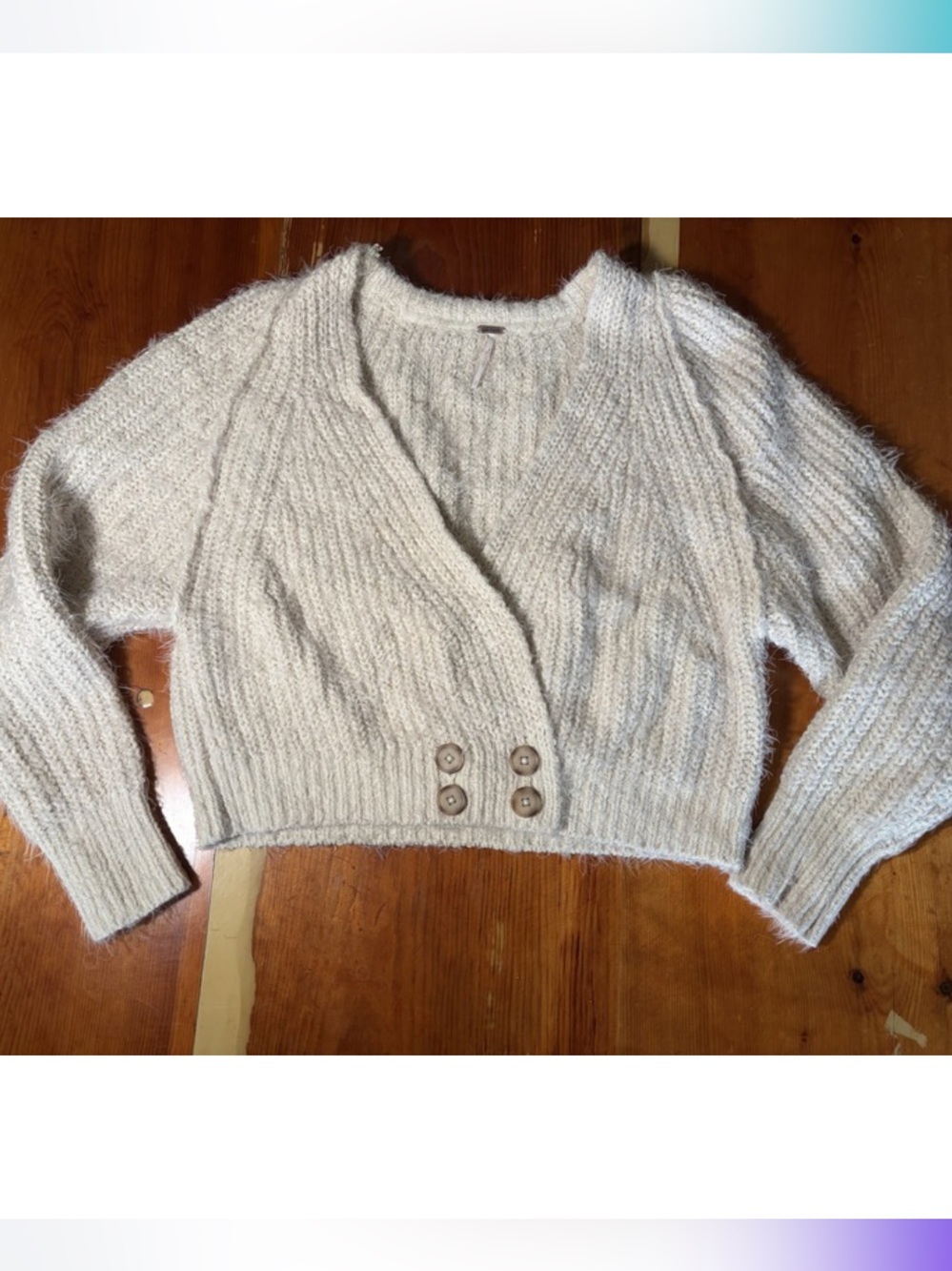 Free People Fuzzy Knit Button Detail Sweater Cream Cozy Pullover Size S - Picture 2 of 4